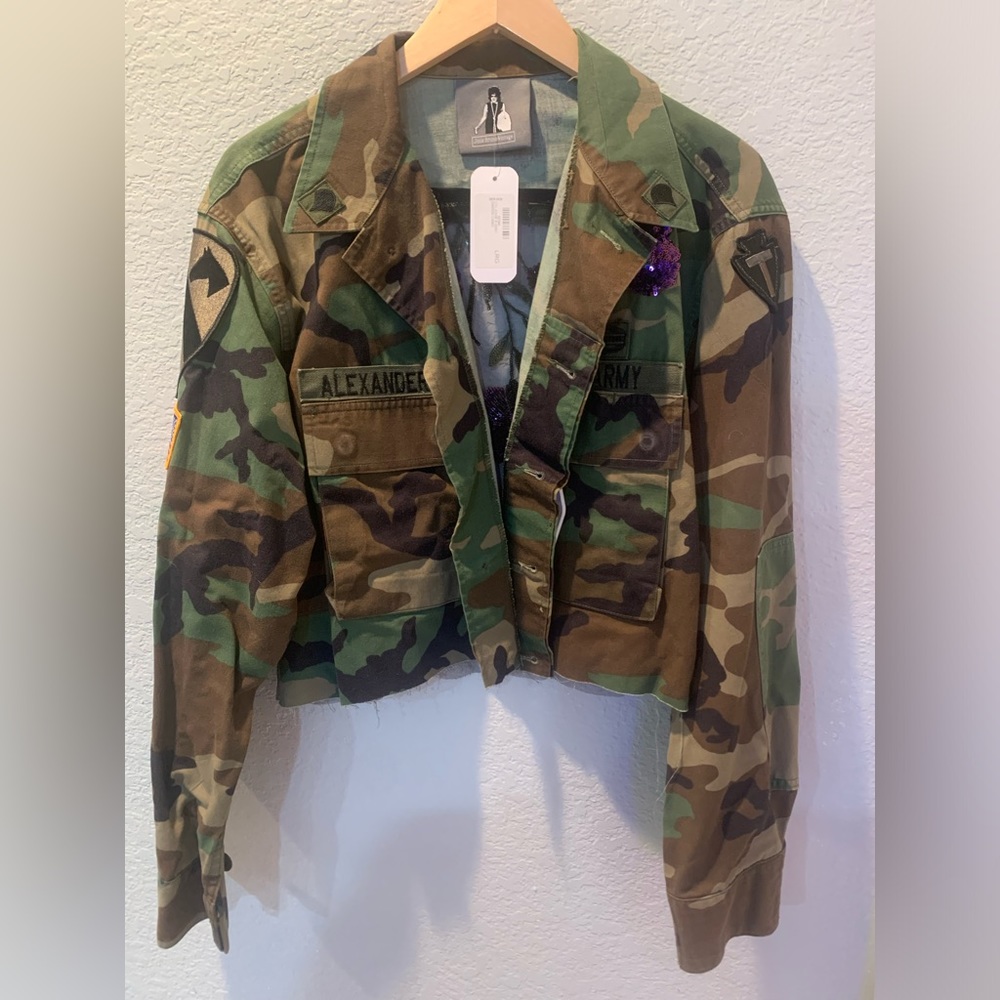 Josie Bruno Crop Jacket Mesh Sequin Open Back